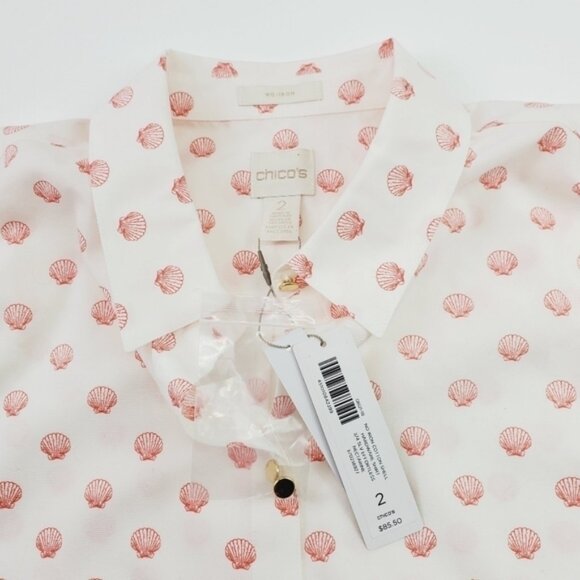 Chicos Women Blouse Button Down Pink Seashell Non Iron Roll Tab Top Size Large - Picture 10 of 13